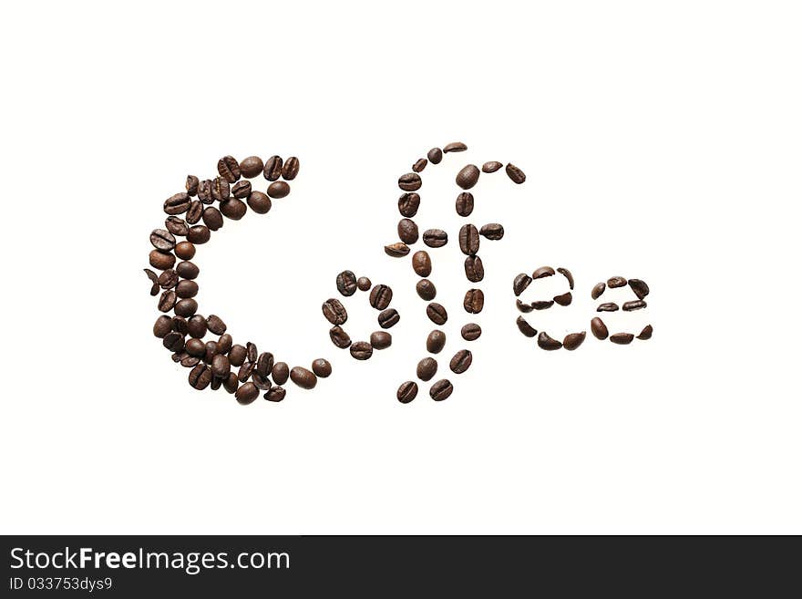 Brown Coffe Beans Form The Word Coffee