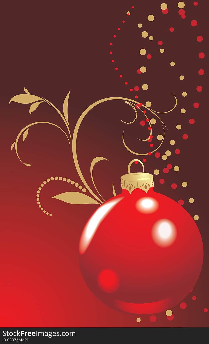 Christmas red ball on the decorative background. Illustration