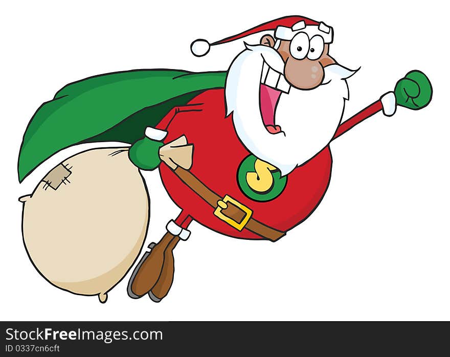 Black Santa Super Hero Flying