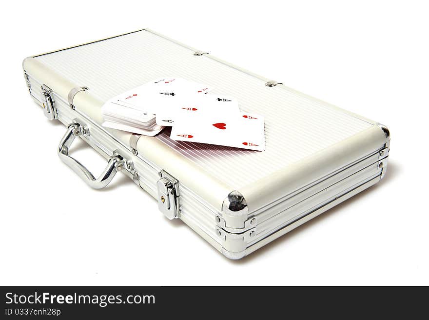 Case with the game of poker on a white background. Case with the game of poker on a white background