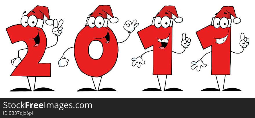 2011 Year Cartoon Numbers With Santa Hats