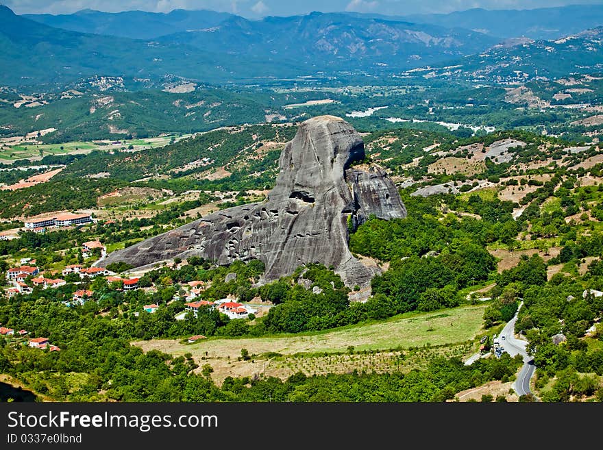 The panorama view of Meteora mountains, Greece. The panorama view of Meteora mountains, Greece