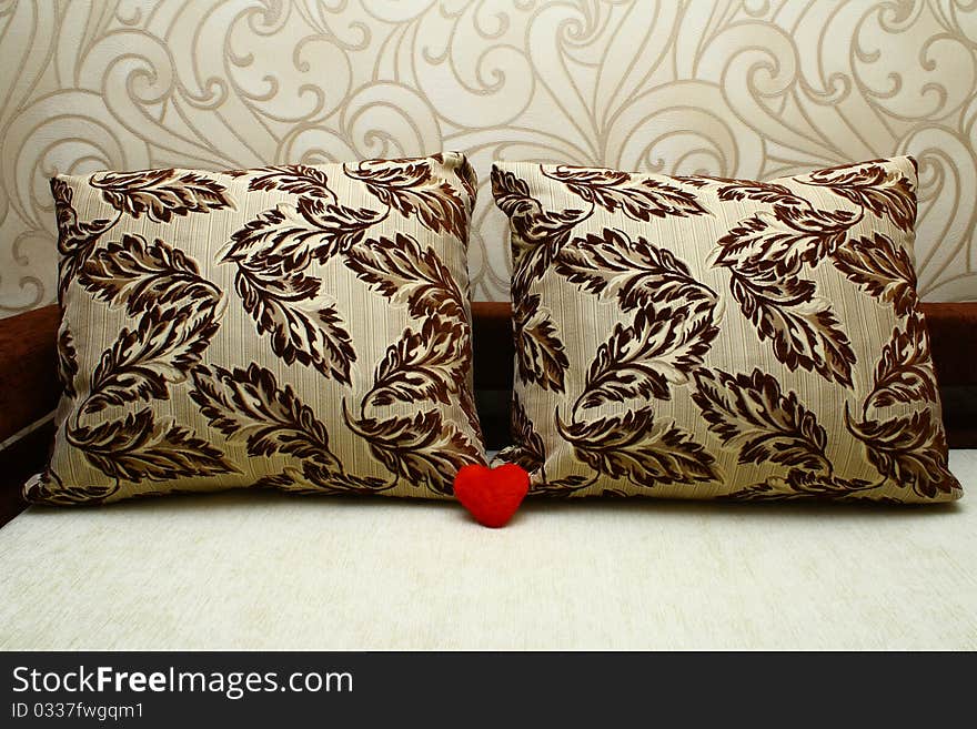 Red heart and pillows