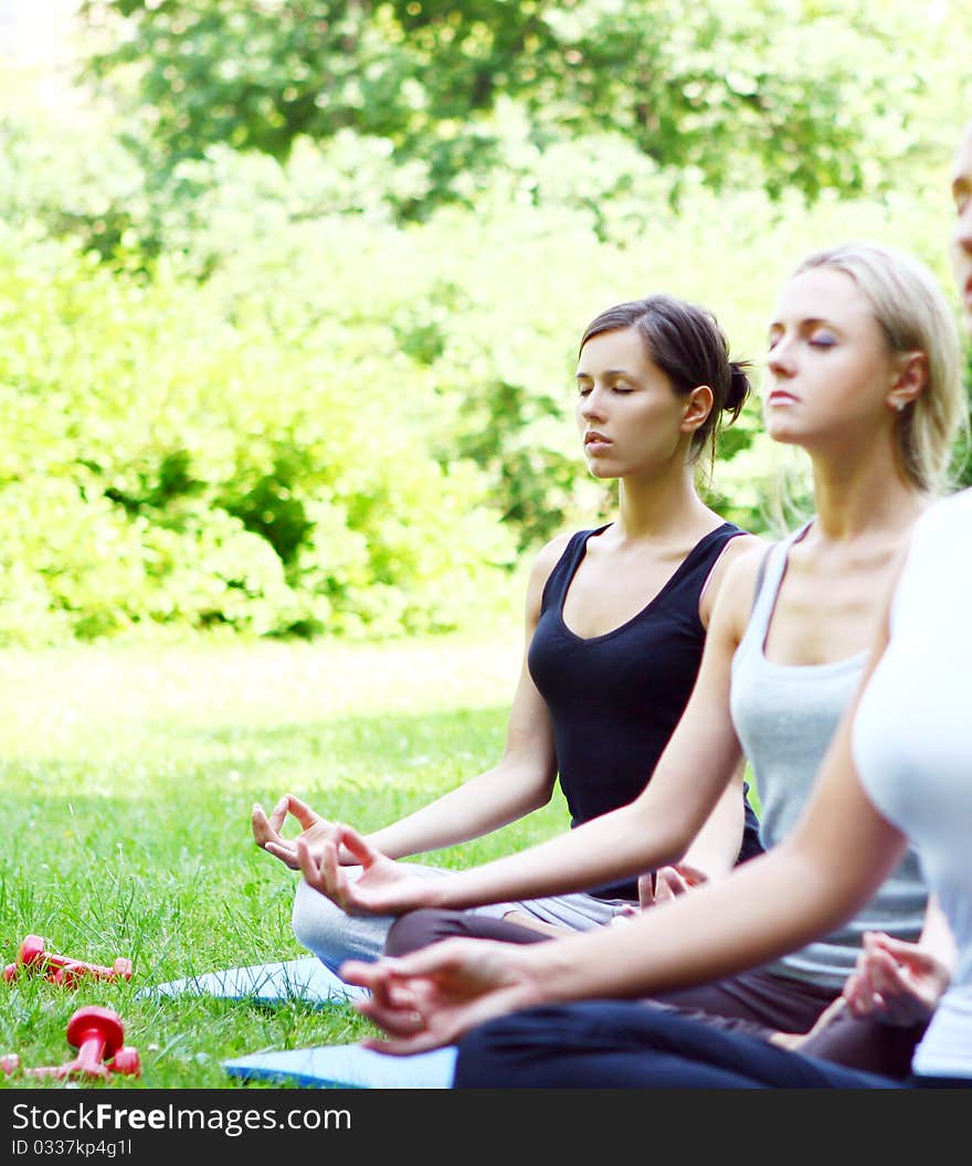 Young and attractive people group doing fitness exercises. Young and attractive people group doing fitness exercises