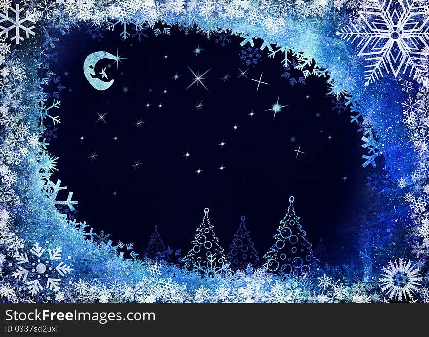 Winter night landscape - abstract winter background.
