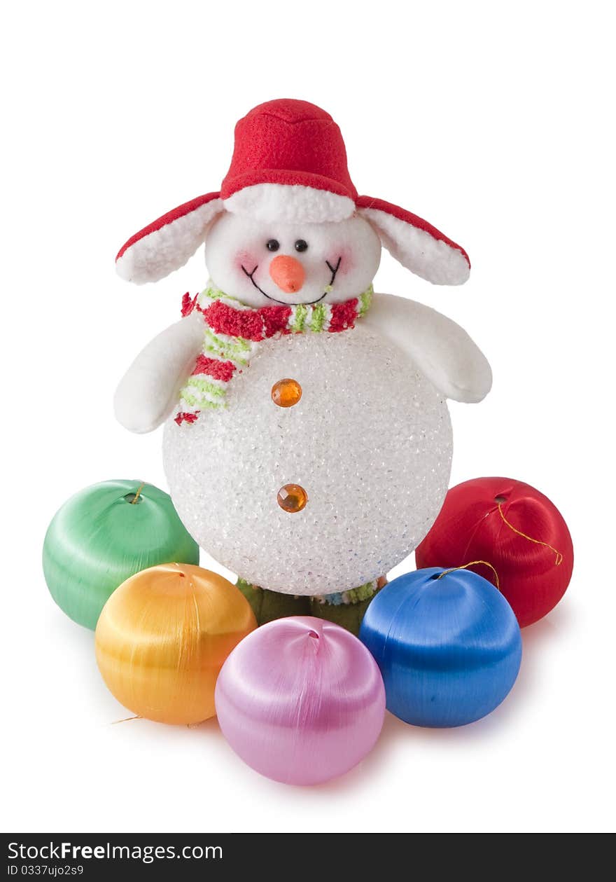 Funny snowman in red and green with christmas