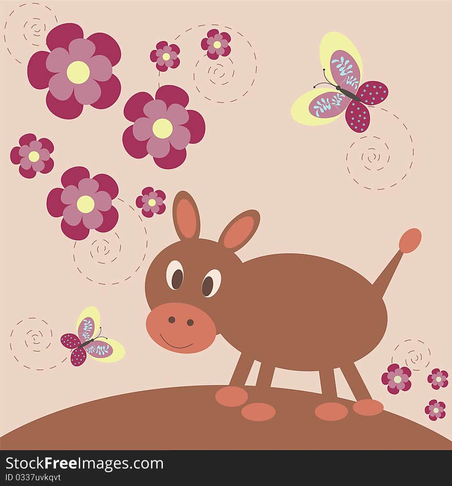 Funny background for children with little burro and flowers. Funny background for children with little burro and flowers