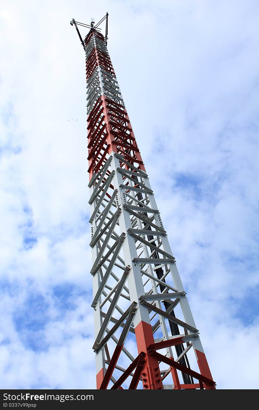 Phone transmission towers has a blue background.