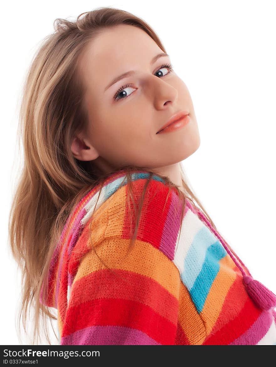 Cute young girl looking in camera isolated on white background