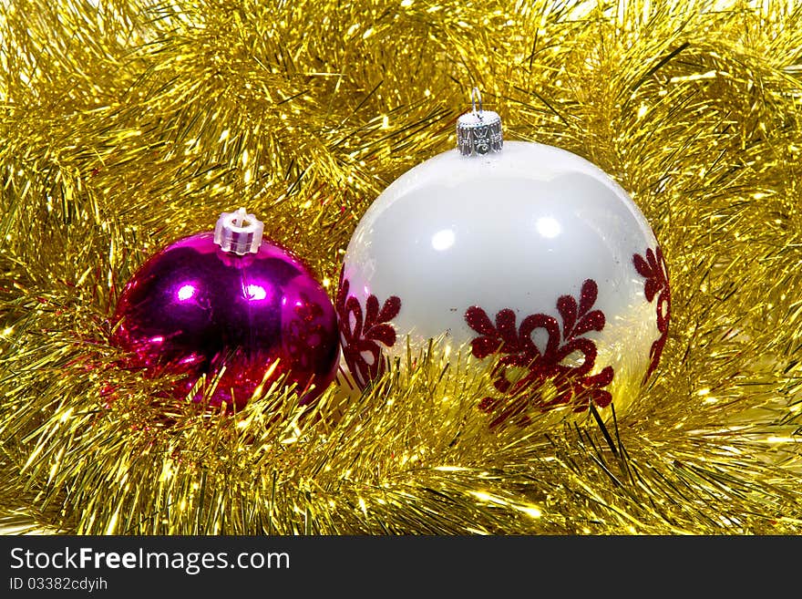 Christmas balls with gold ribbon