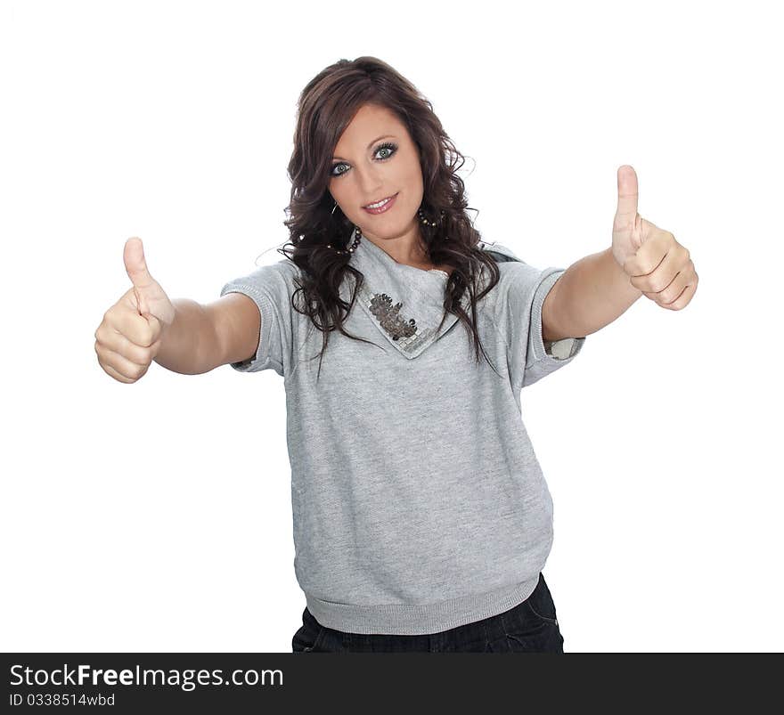 Dark Haired Woman Isolated On White Background