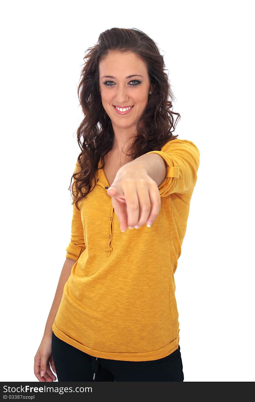 Sensual young girl with light skin and dark hair on white background. Sensual young girl with light skin and dark hair on white background