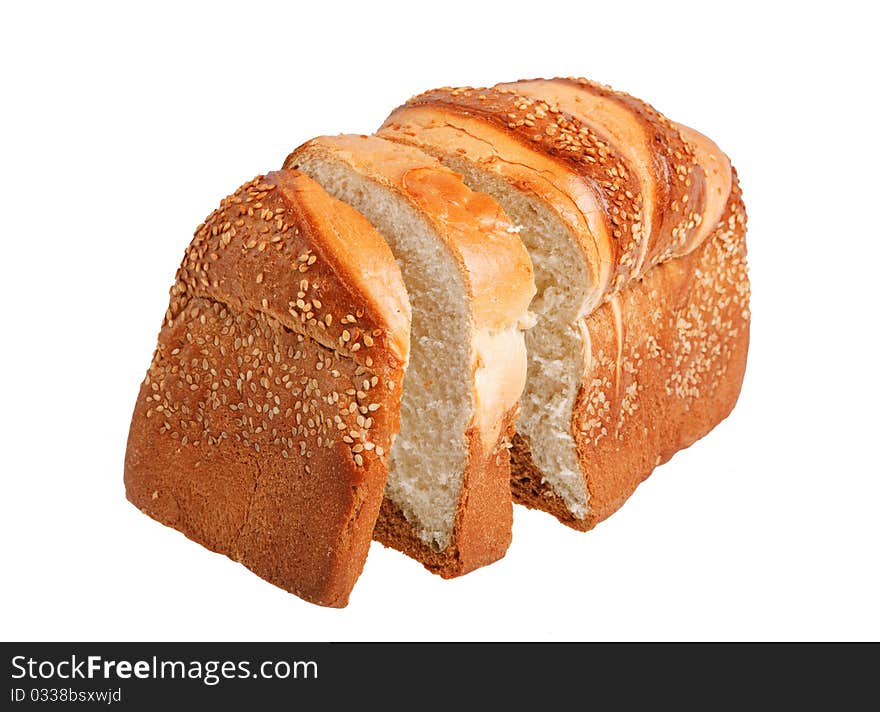 Bread sliced on overwhite background. Bread sliced on overwhite background