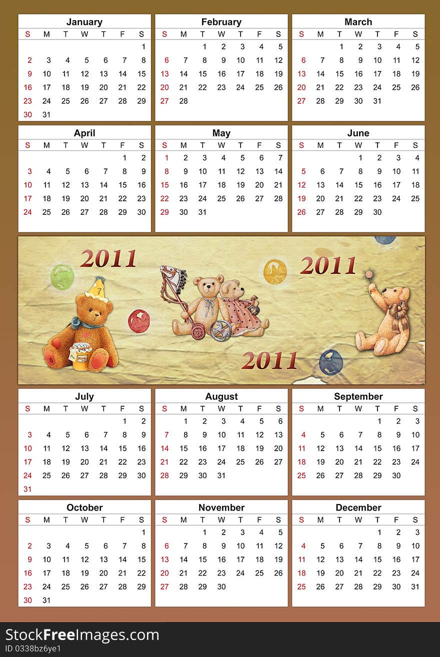 2011 childish calendar ( week starts on sunday)