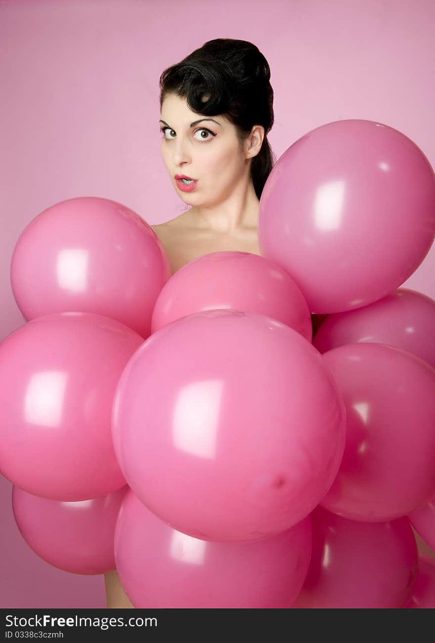 Sexy Woman Wearing Pink Balloons