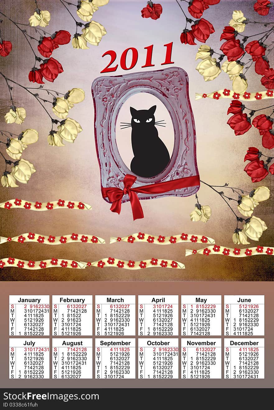 2011 calendar with a black cat