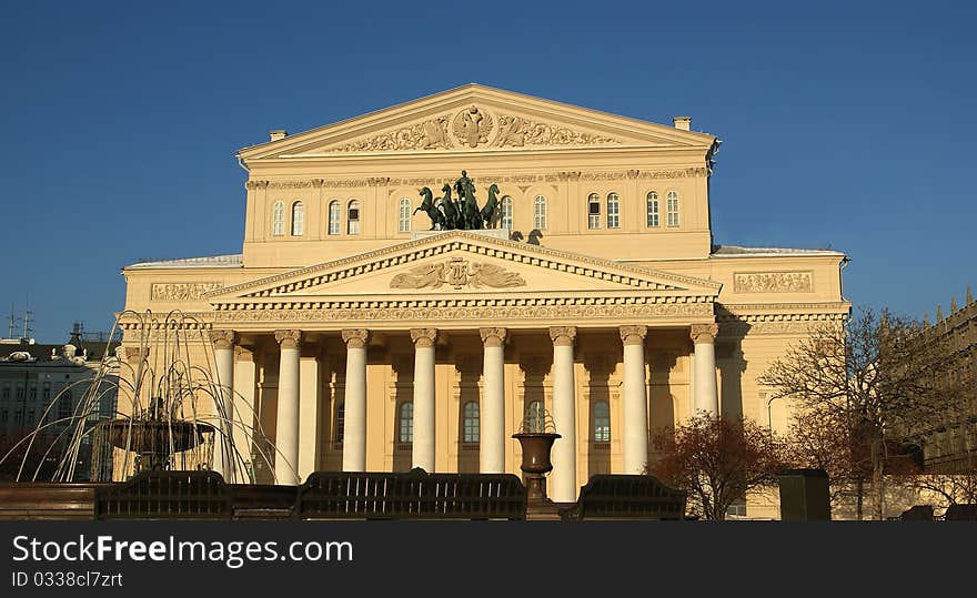 Bolshoi Theatre (Large, Great or Grand Theatre, also spelled Bolshoy), Moscow, Russia. Bolshoi Theatre (Large, Great or Grand Theatre, also spelled Bolshoy), Moscow, Russia