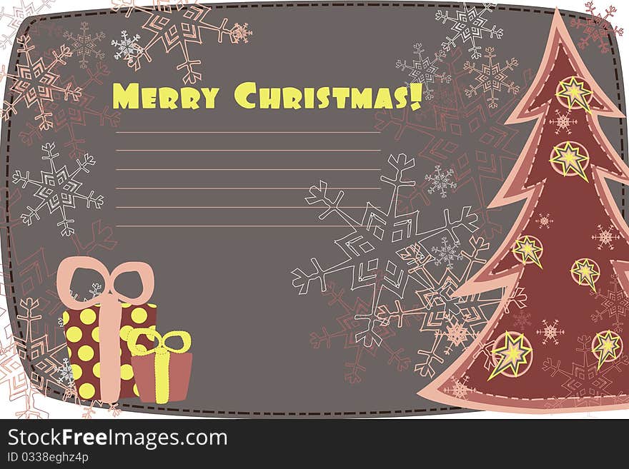 Christmas greeting card in pink and brown shades with a writing space