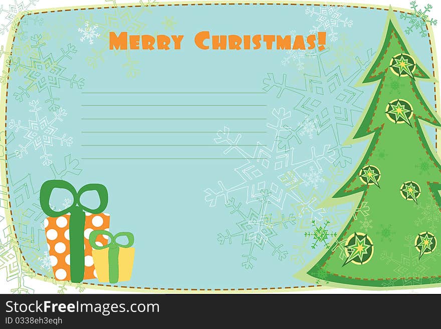 Christmas greeting card in green and blue shades with a writing space. Christmas greeting card in green and blue shades with a writing space