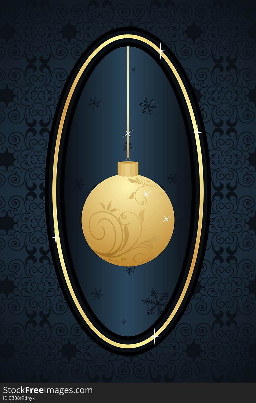 Decorative christmas frame with golden ball - vector