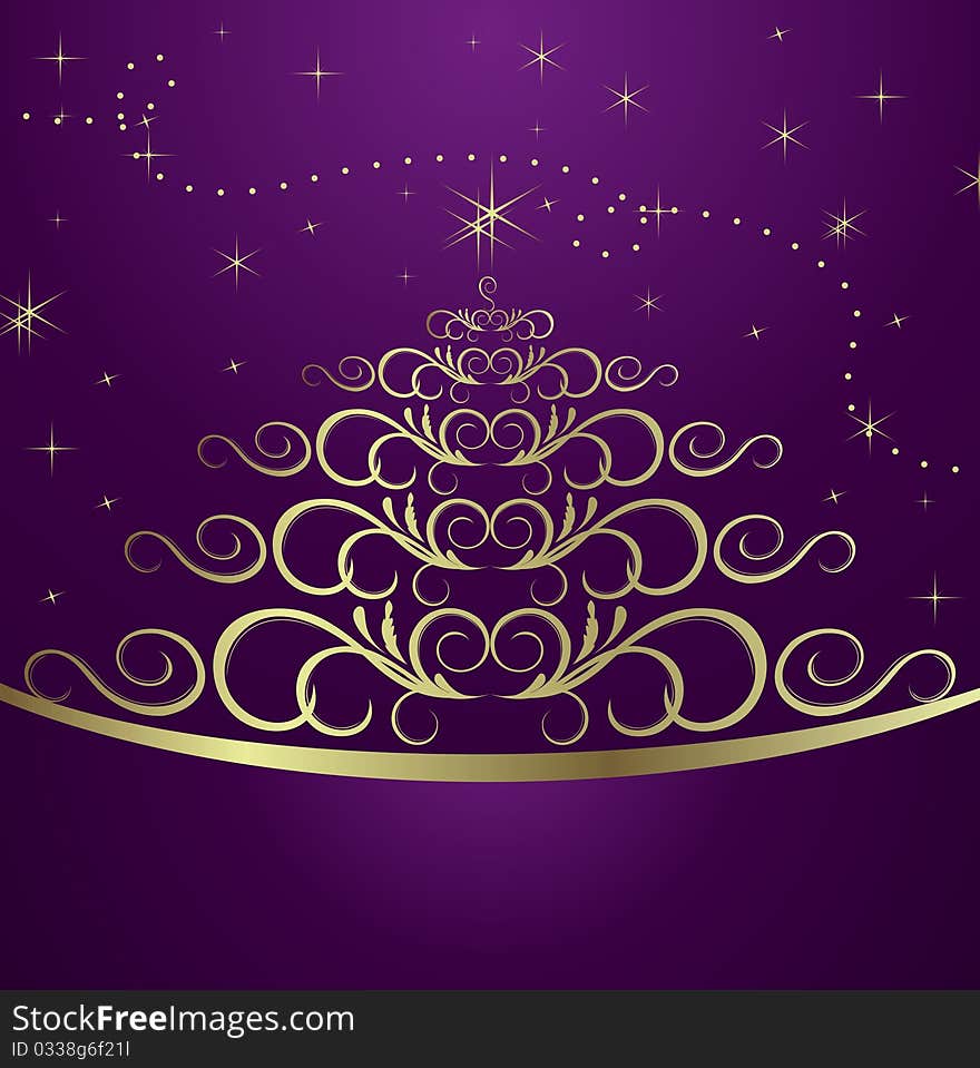 Celebration card with abstract christmas floral tree - vector