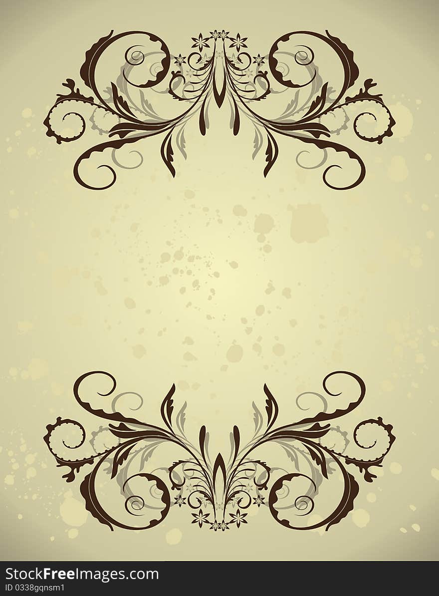 Vintage floral frame with blots - vector