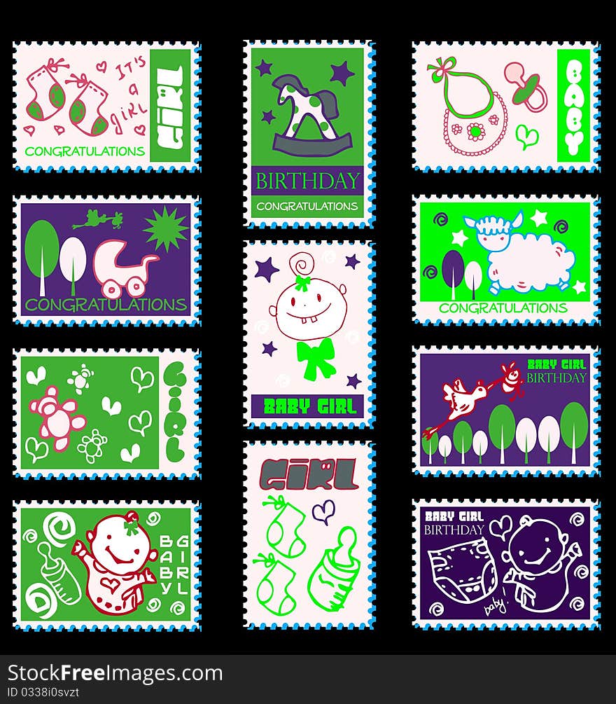 Baby girl postage stamps