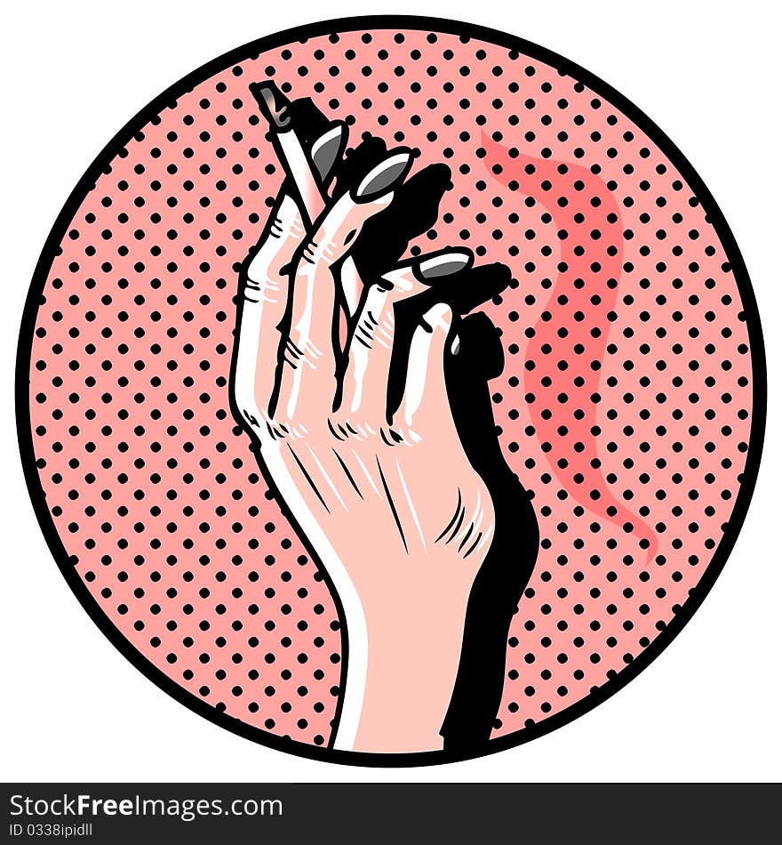 Hand with smoking cigarette Comic