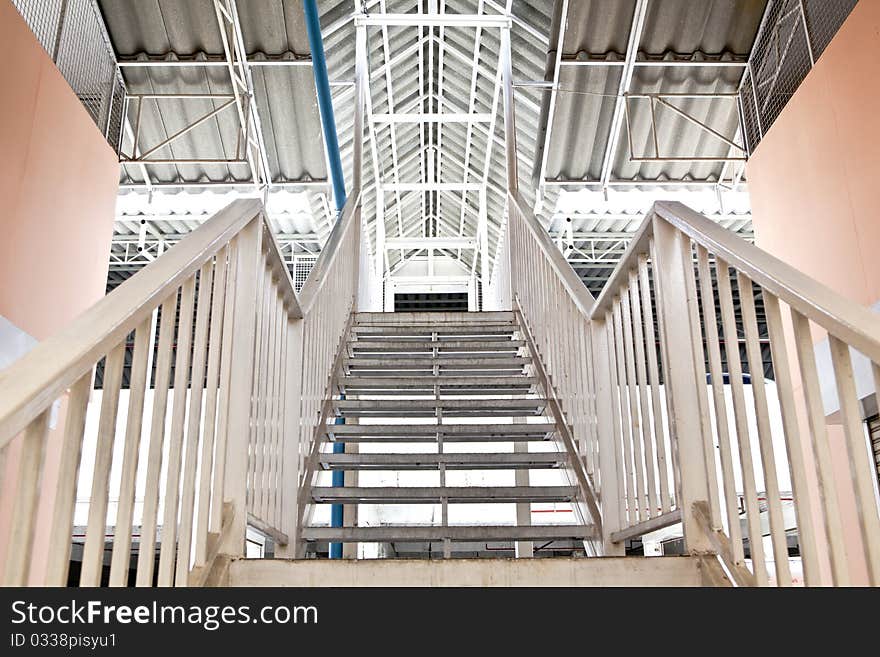 White steel staircase white steel Background