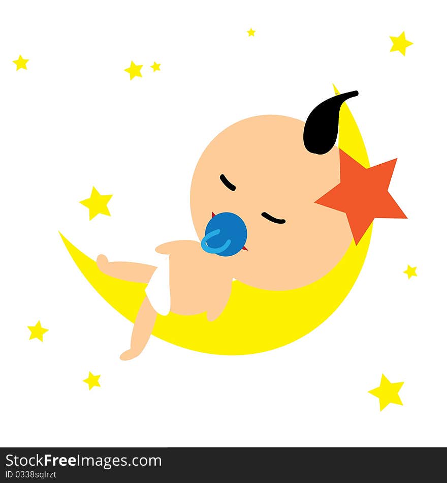 Cute baby with cute moon and stars. Cute baby with cute moon and stars