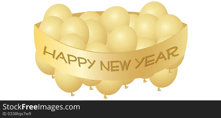 Floating balloons wrapped in a New Years banner. Floating balloons wrapped in a New Years banner