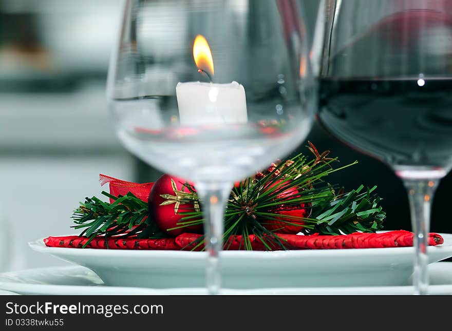 Candle On A Table In Christmas