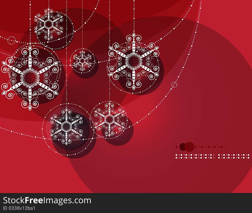 Christmas Ornaments, Garland On Red Background