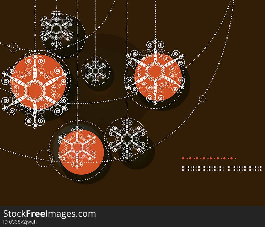 Christmas abstract pattern with orange balloons in the form of snowflakes. Christmas abstract pattern with orange balloons in the form of snowflakes