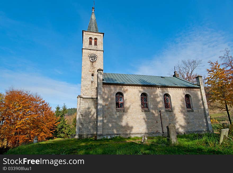 View at a medieval church during the sunny day.