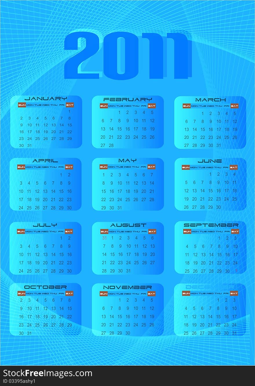 2011 calendar in blue background