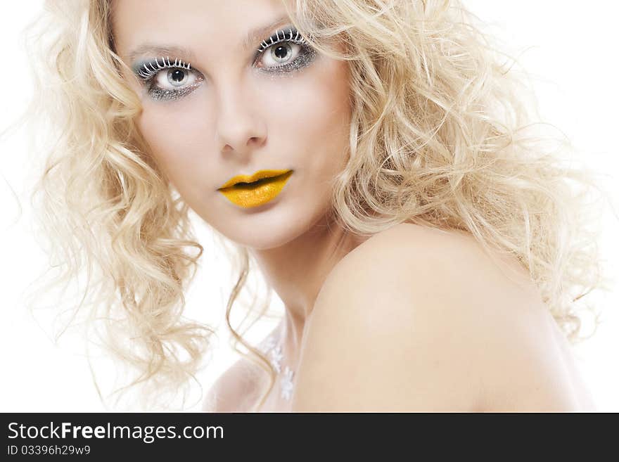 Woman with bright makeup