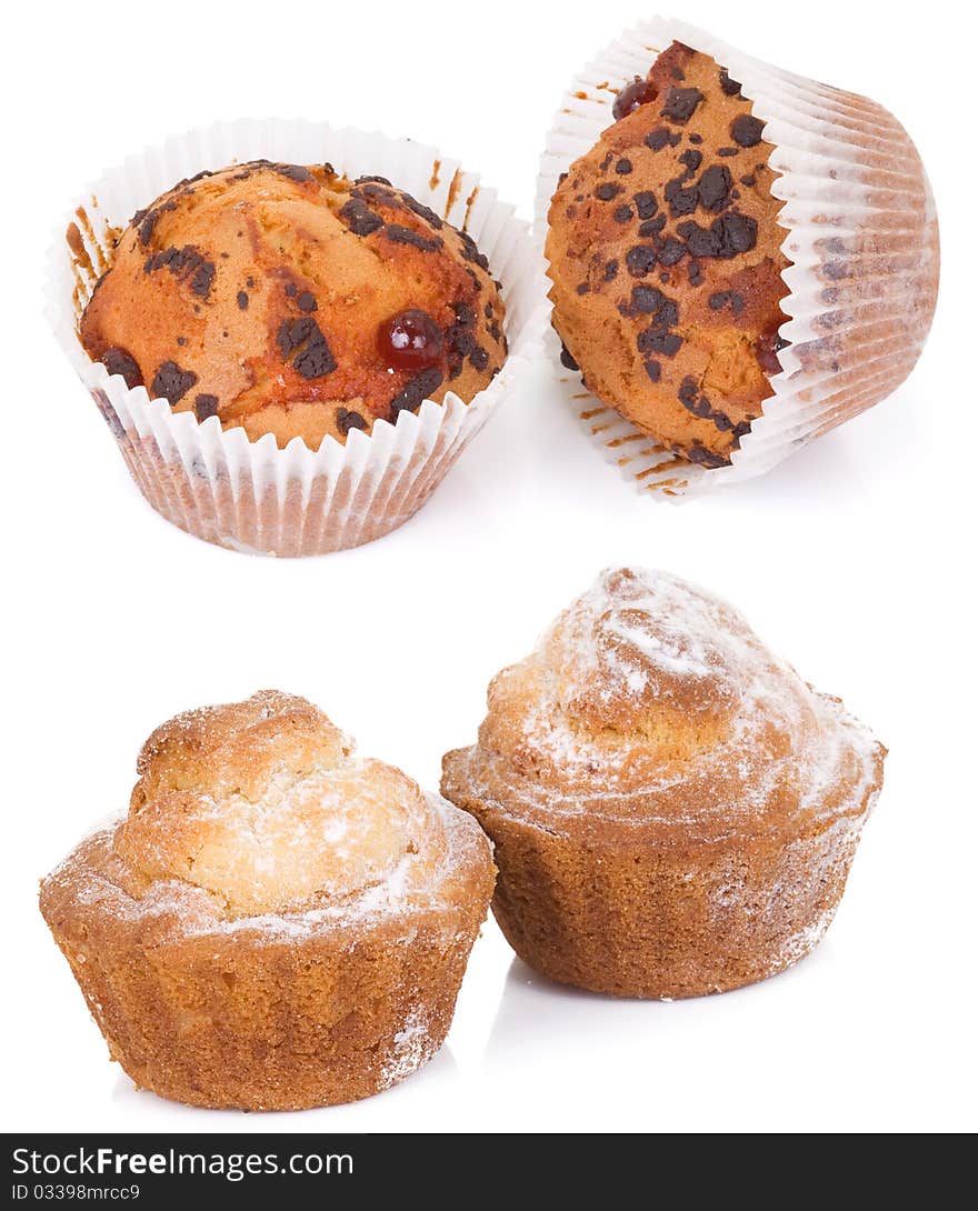 Cupcakes and muffins solated on white background. Cupcakes and muffins solated on white background