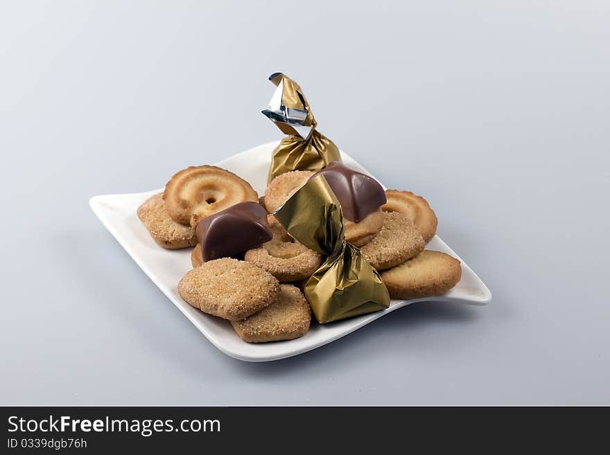 Baking chocolate with sweets on a plate