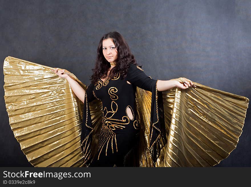 Asian women with wings in studio