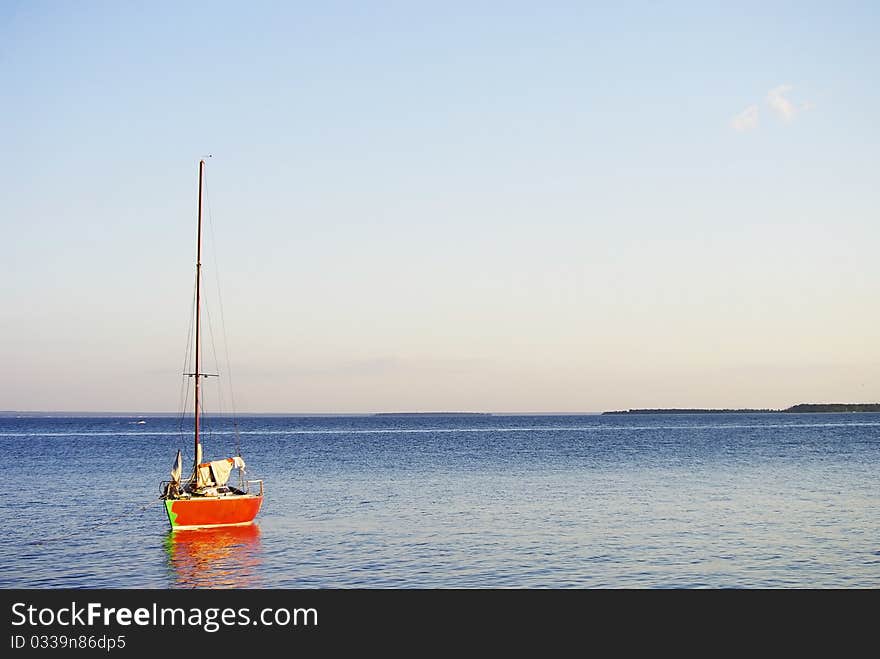 Sailing boat on the sea and blue sky