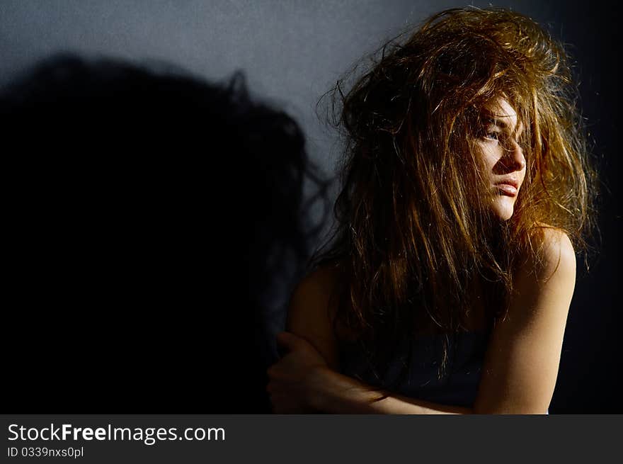 Portrait of the girl with a mad hairdress. Portrait of the girl with a mad hairdress