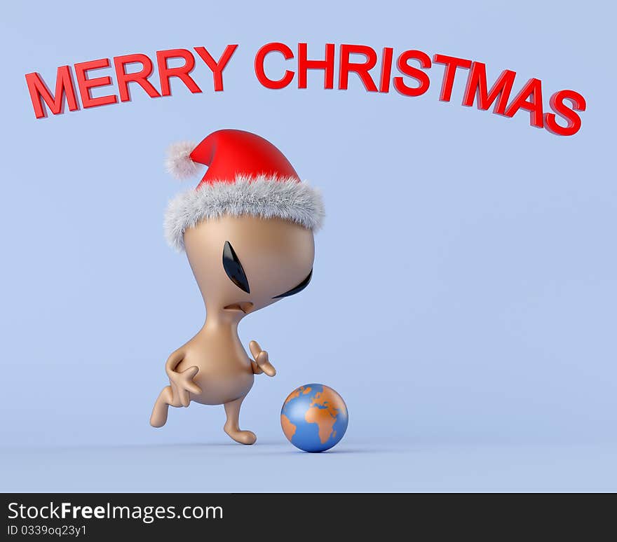 The alien is giving his christmas present to all humans. The alien is giving his christmas present to all humans