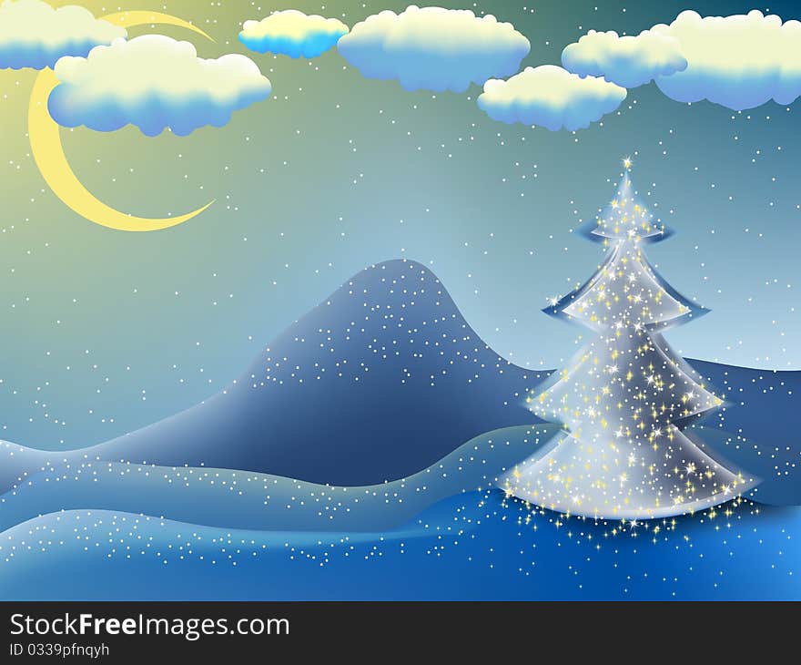 Christmas-tree in a moon night. EPS 8 file included