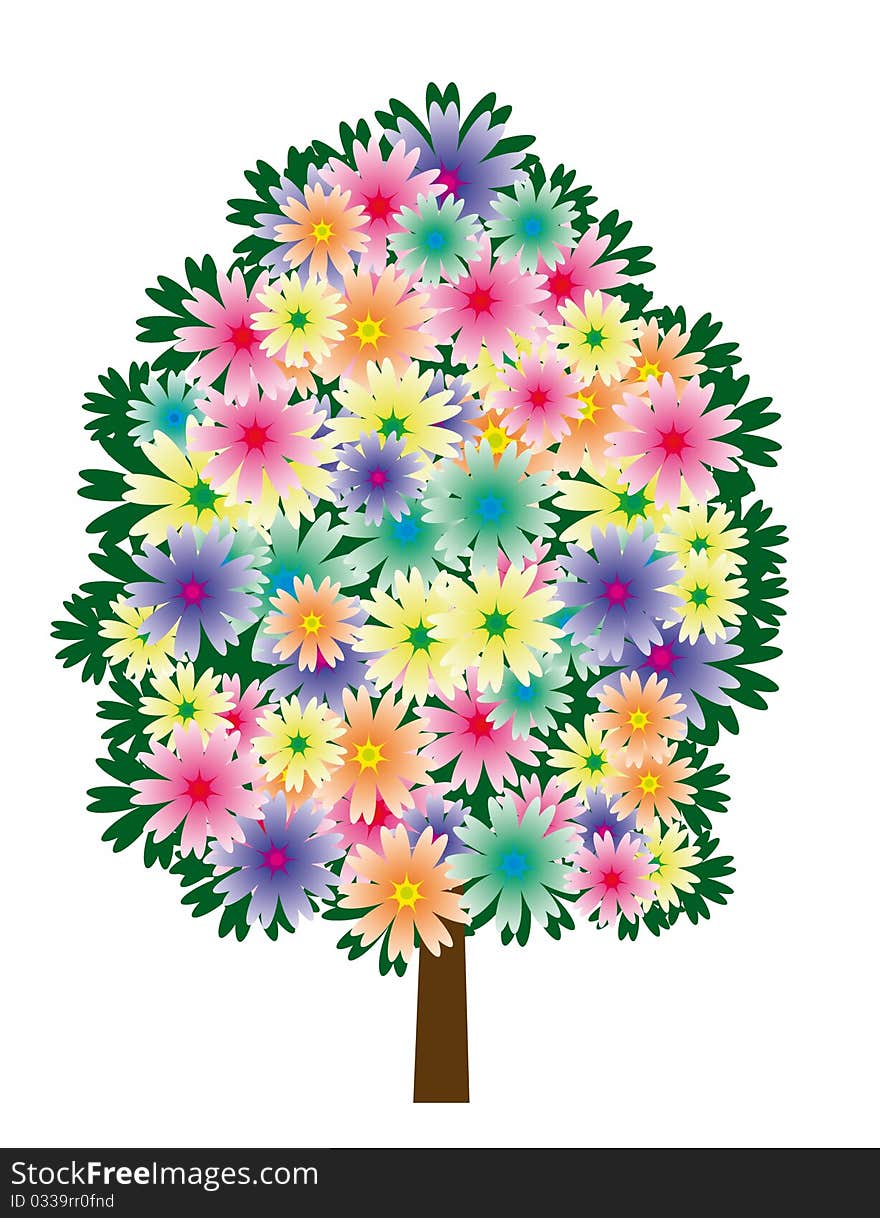 A tree made of multicolored flowers. A tree made of multicolored flowers