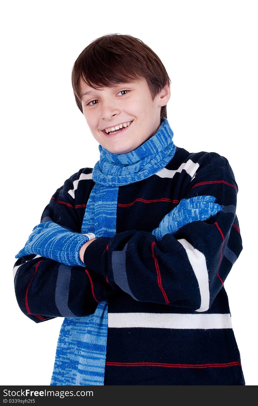 Studio picture of a young man dressed for winter. Studio picture of a young man dressed for winter