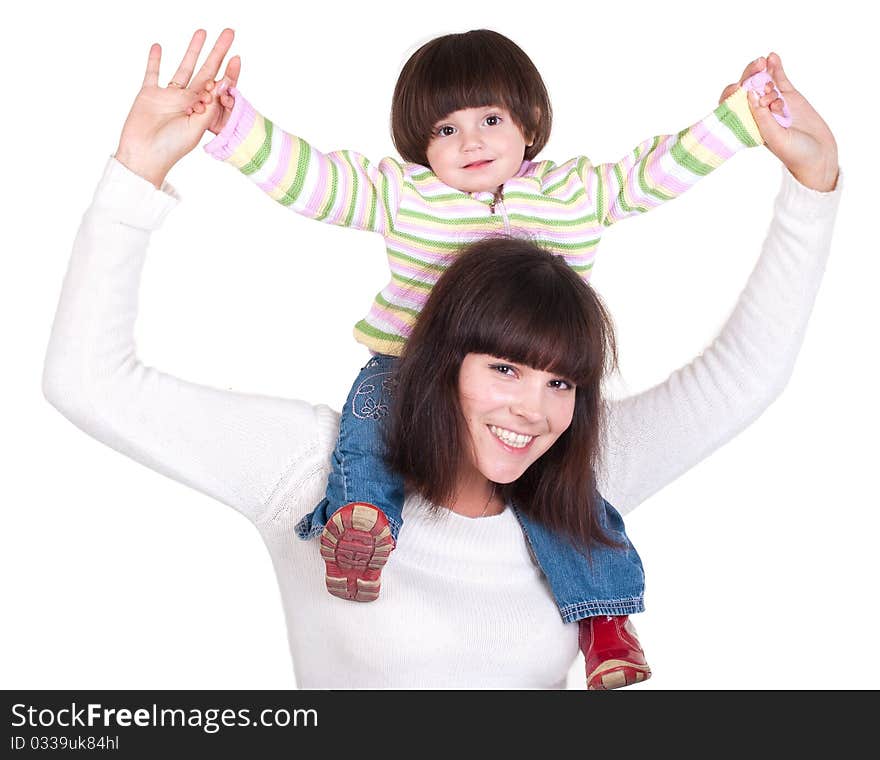 The little daughter embraces mum for a neck. The little daughter embraces mum for a neck.