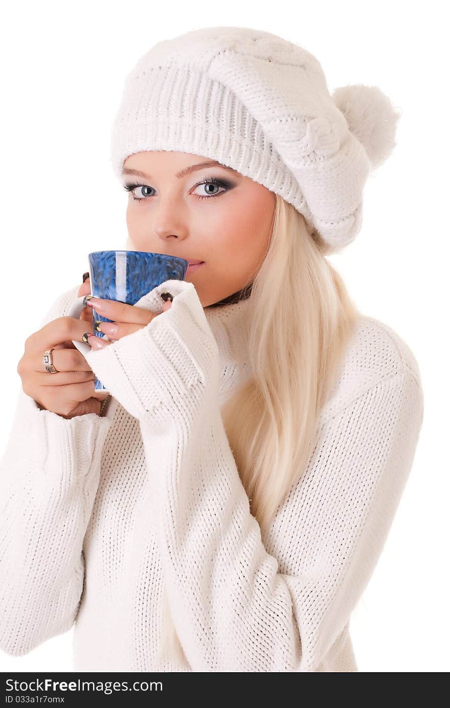 Portrait of beautiful girl with cup of coffee