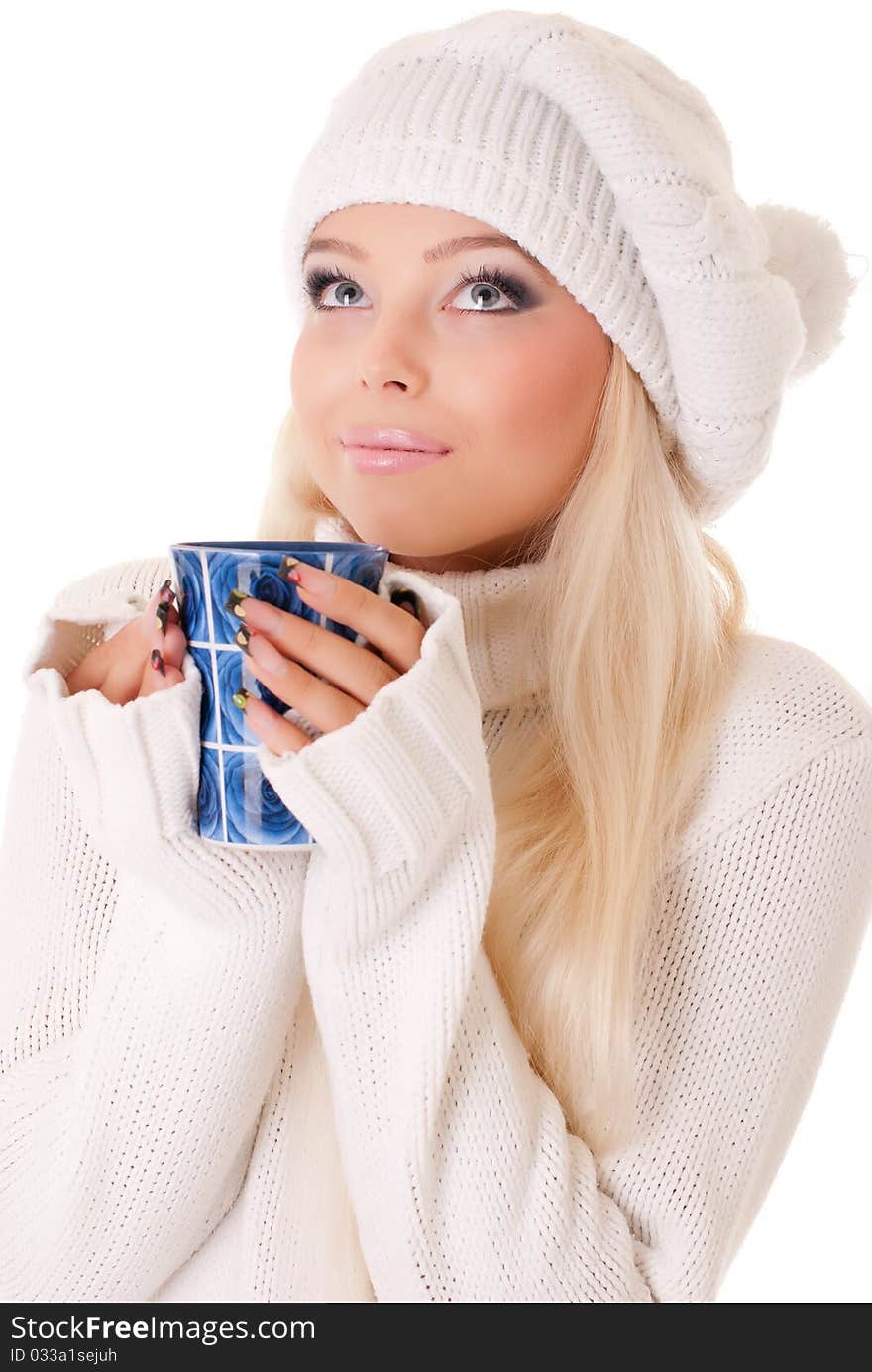 Portrait of beautiful girl with cup of coffee