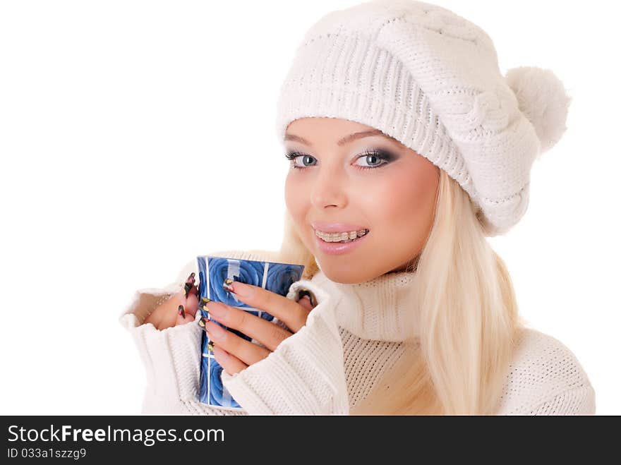 Portrait of beautiful girl with cup of coffee